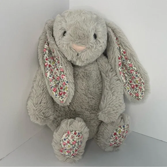 Jellycat London Silver Blossom Bunny Gray Soft Medium 12” HTF Plush - Picture 1 of 16
